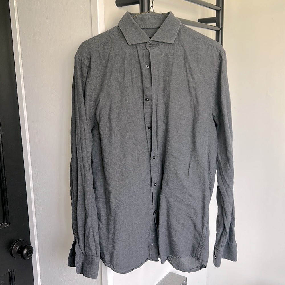 M Charcoal Gray Cotton Collared Shirt Closet Staple Medium H&M